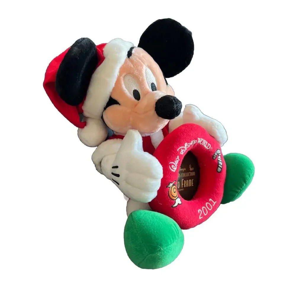 Walt Disney World Christmas Collection Photo Frame 2001 Plush Mickey Santa 10 “